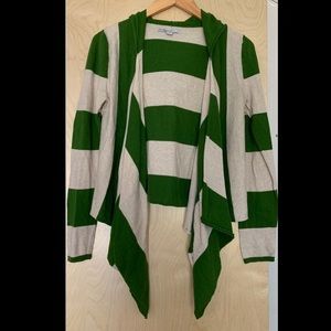 3/$15 Green striped cardigan with a hood sz M